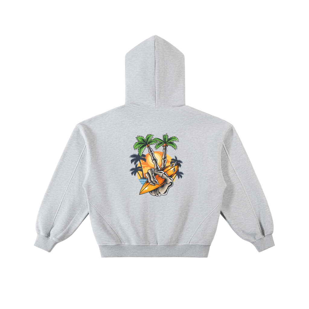 Contrast-Stitched Boxy Fleece Zip Hoodie