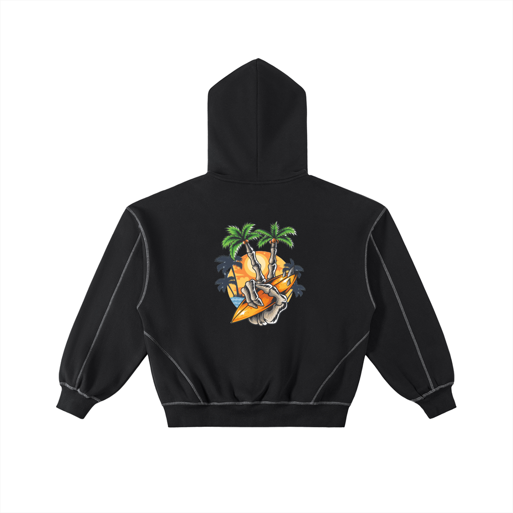 Contrast-Stitched Boxy Fleece Zip Hoodie