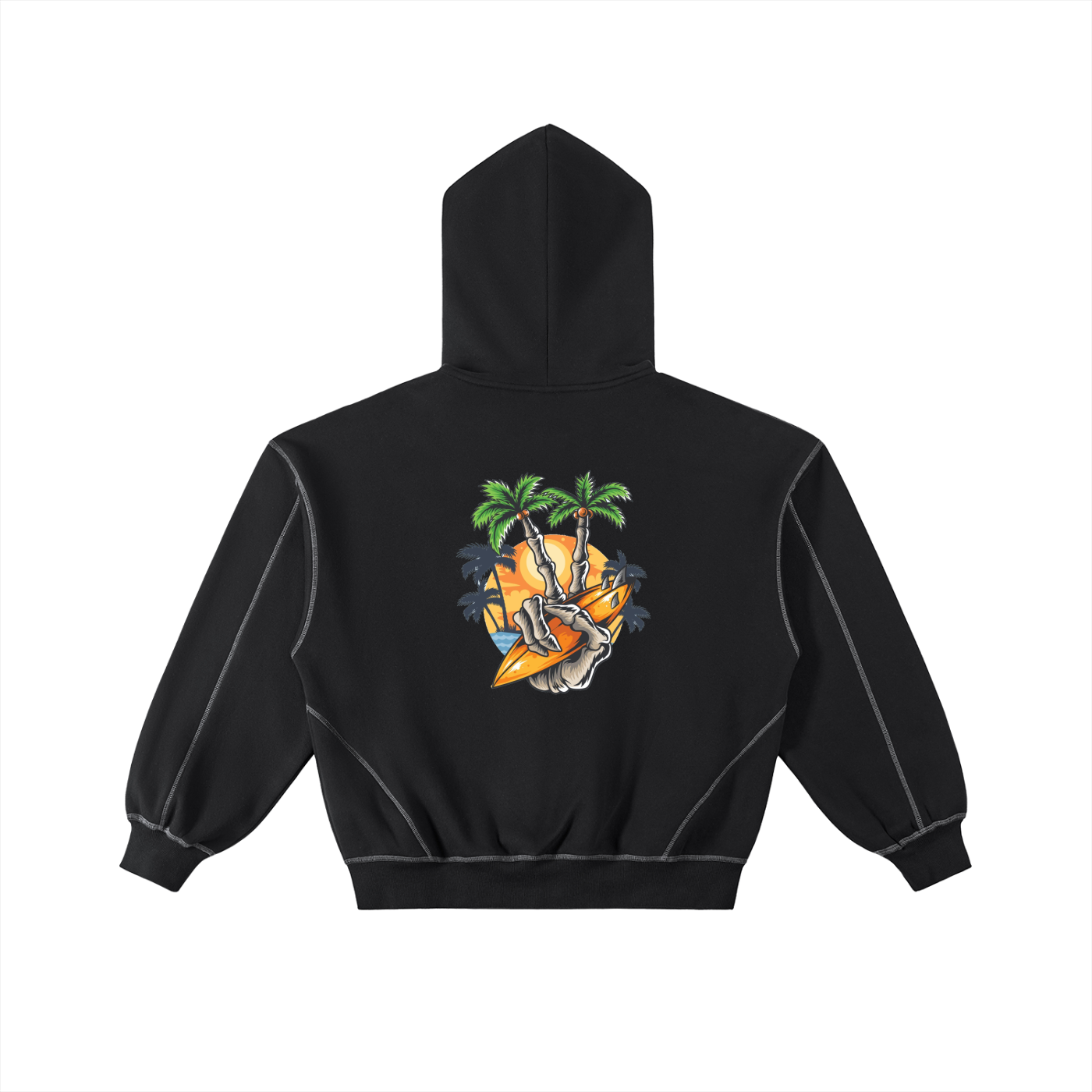 Contrast-Stitched Boxy Fleece Zip Hoodie
